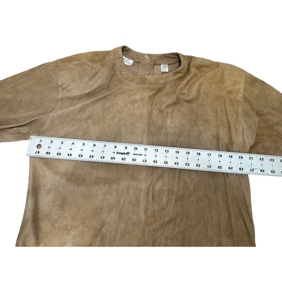 Suede Leather Skirt Jacket Suit Womens 6 Brown Tan Midi Long Sleeves Vintage 90s - Picture 8 of 16